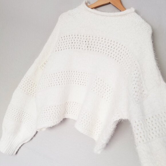 Arizona Jean Co Ivory Eyelash Fluffy Fuzzy Chunky Knit Crop Sweater XL Soft Cozy - Picture 4 of 16